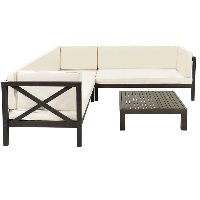 Outdoor furniture Set Wood Patio Backyard 4-Pc Sectional Seating Group with Cushions and Table X-Back Sofa Set for Small Places