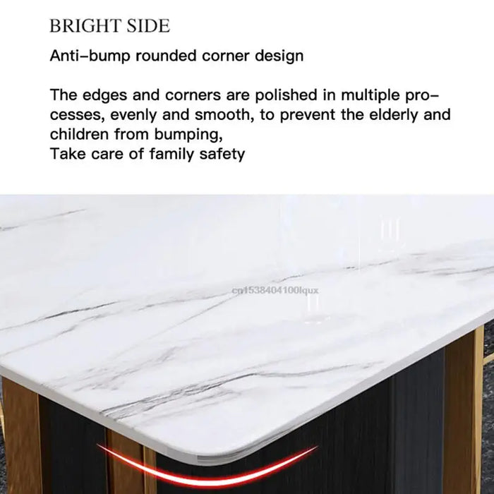 Modern Restaurant Dinning Furniture Simple Wooden Base Table With Golden Luxury Stainless Steel Frame Sltae Kitchen Table 1.8m