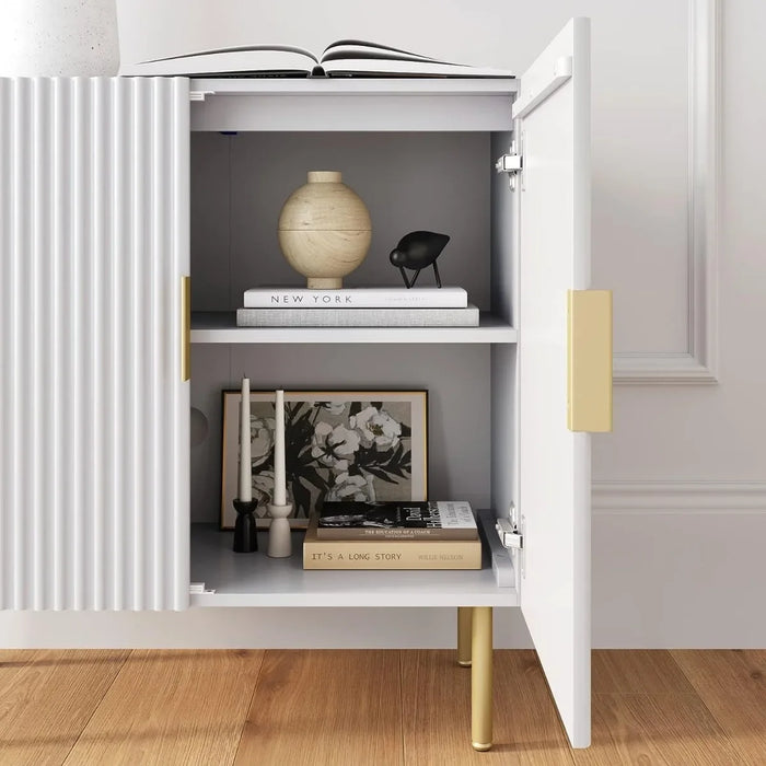 Nathan James Modern Storage, Buffet, Sideboard, Free Standing Accent Cabinet for Hallway, Entryway or Living Room, 1,White/Brass