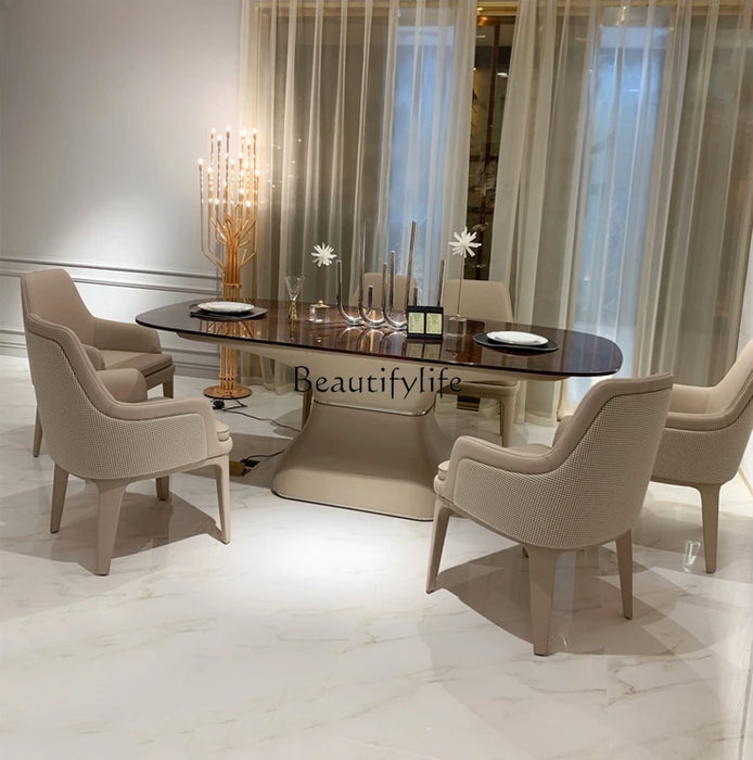 Oval Dining Table Solid Wood Hong Kong-Style Light Luxurious and Simple High-End Furniture