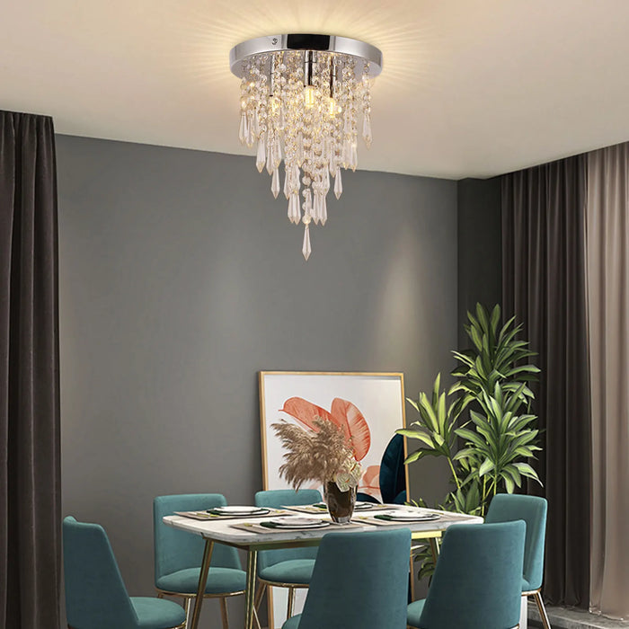 Crystal Ceiling Light LED Modern Hall Chandelier Living Room 3-Light Flush Mount Lamp Room Decor Lighting Fixture