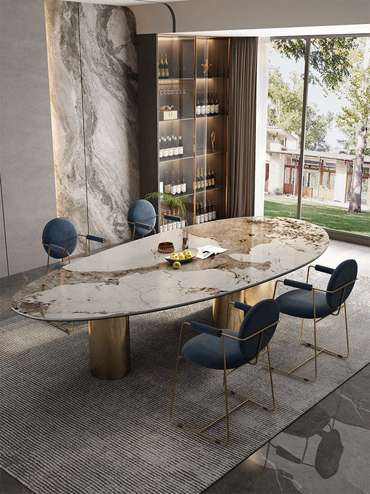Italian light luxury very simple rock plate table home modern simple dining table oval dining table and chair combination
