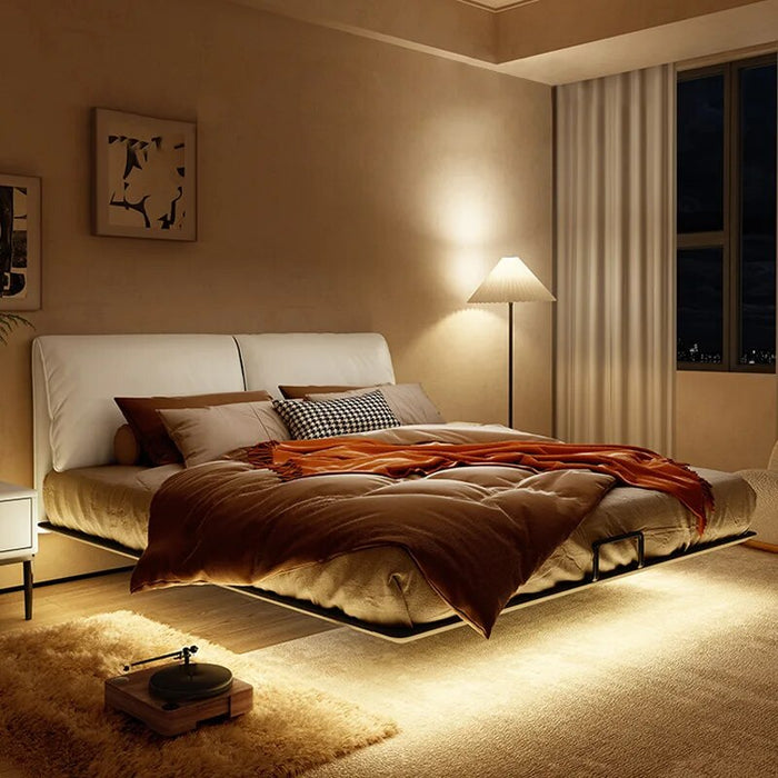 Italian Simple Suspension Bed Modern Simple Leather Bed Small Family Master Bedroom Double Bed 1.5M/1.8M Soft Bag Wedding Bed