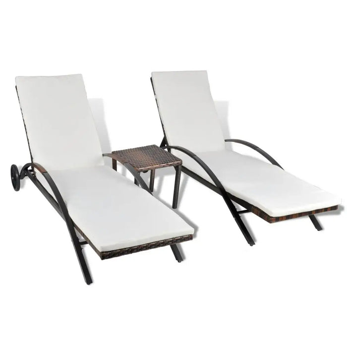 Outdoor Patio Garden Sun Lounger Lounge Chairs for Pool Outside Deck with Table Poly Rattan Brown
