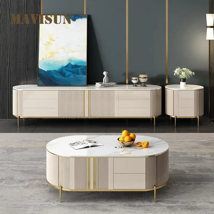 Italian Style Rock Board Light Luxury Coffee Table TV Cabinet Simple Modern Small Design Home Tv Stand Living Room Furniture