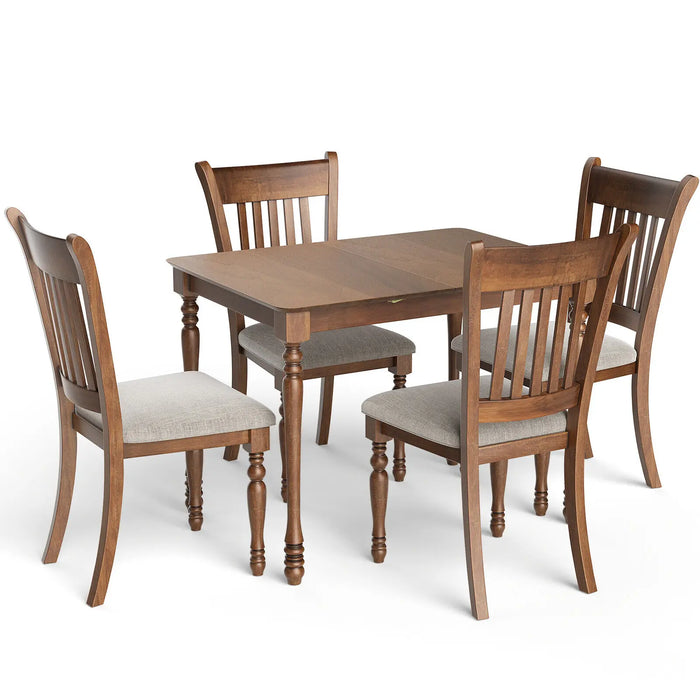 Costway 5 PCS Dining Table Set Retro Extendable Rectangular Table & 4 Upholstered Chairs