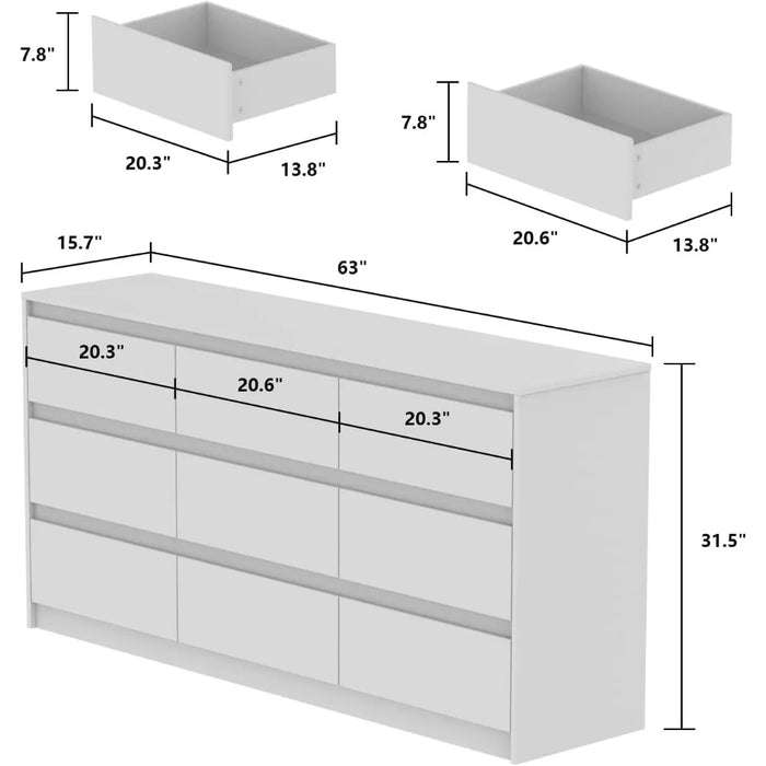 Dresser with Deep Drawers, Large Floor Wood Dresser and Chest of Drawers Without Handles, Modern Long Dresser, Dresser