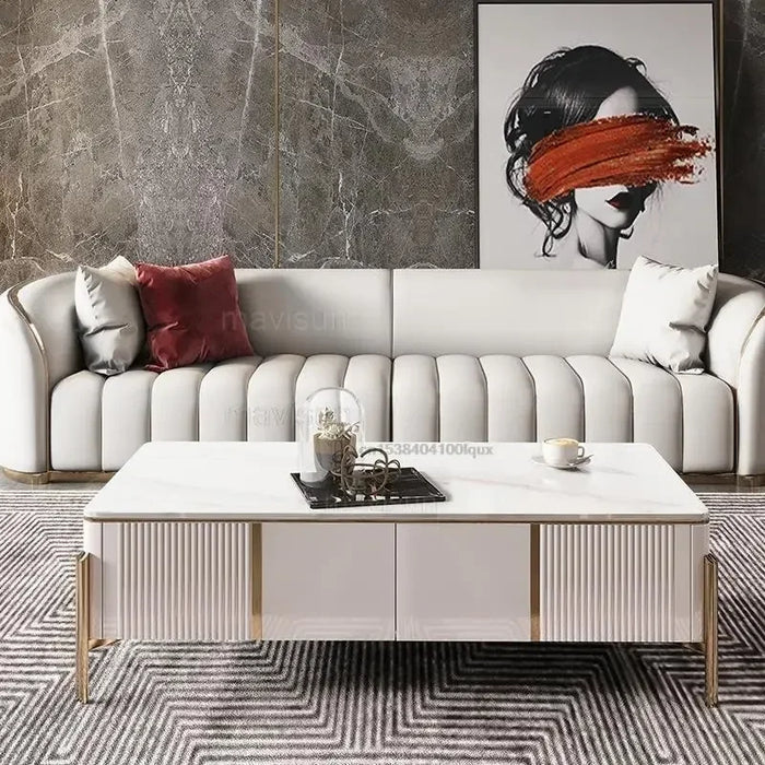 Shelf Tv Stand Modern High Quality Luxury TV Cabinet Coffee Tables Set Gold Stand Slate Tabletop For Living Room Furniture