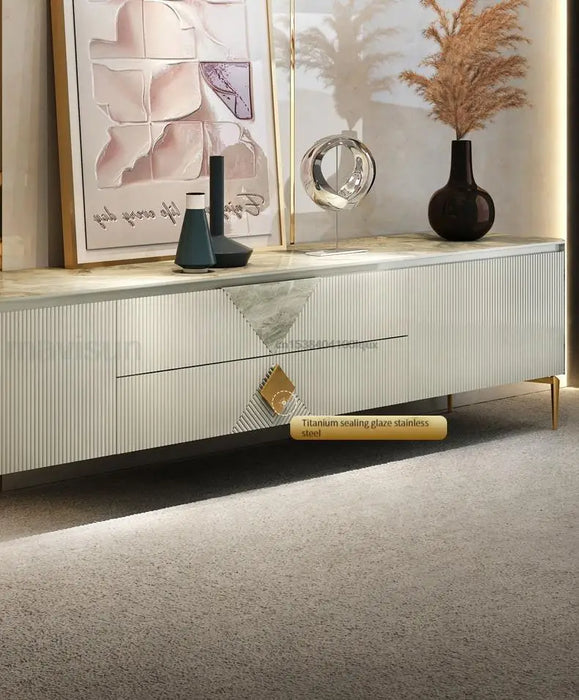 Italian Style Minimalist Floor Cabinet For Living Room Furniture Light Luxury Glossy Gray Rock Slab Top Design 1.8m Tv Stands