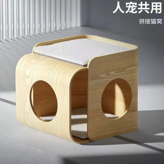 Creative Bedroom Nightstand Human Cat Sharing Side Table Cattery Stool Furniture Advanced Wooden Luxury Home Cat House Assembly