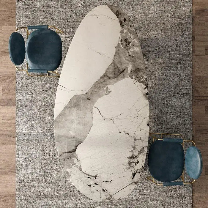 Oval Slate Dining Table And Chair Combination For Large Family Modern Minimalist Light Luxury Villa Kitchen Table 화장대 Furniture
