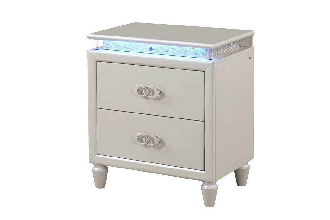Passion Queen 6 PC Bed Room Set Nightstand  Dresser Chest Cabinet Cupboard Forcer Milky White with Led  Bedroom Furniture