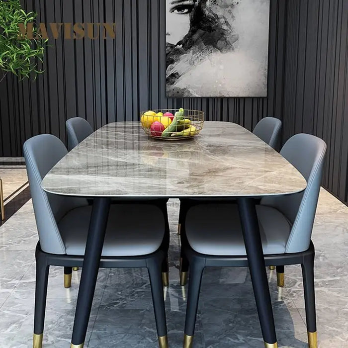 Italian Style Luxury Dining Room Sets Minimalist Furniture Kitchen Modern Creative Rectangular Marble Dining Table And Chairs