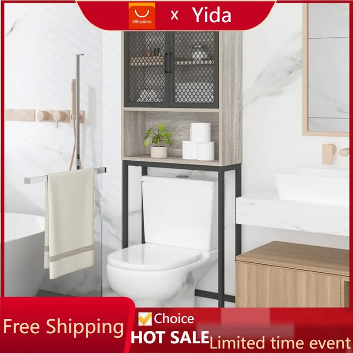 Bathroom Space Saver, Over The Toilet Storage Cabinet, Metal and Wood Industrial Organizer Stand Above Toilet