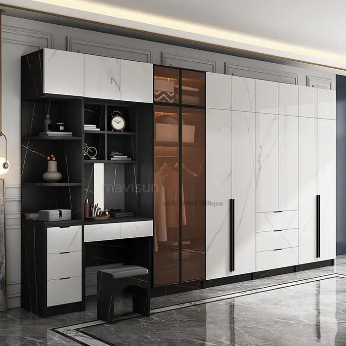Italian Modern Minimalist Practical Bedroom Wardrobe Large Wooden Wardrobe With Dressing Table Combination Luxury Home Furniture