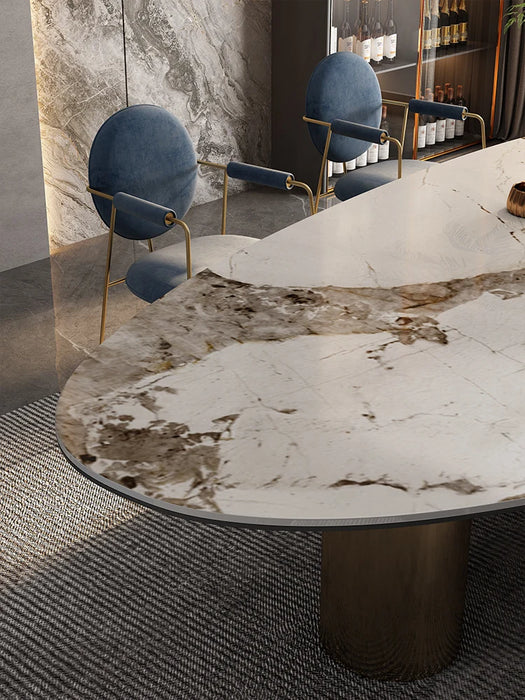 Italian light luxury very simple rock plate table home modern simple dining table oval dining table and chair combination