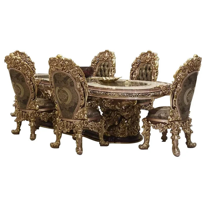 New French Hand Carved Antique Wood European Royal Baroque Round Dining Table and Chair Solid Wood Table Sets