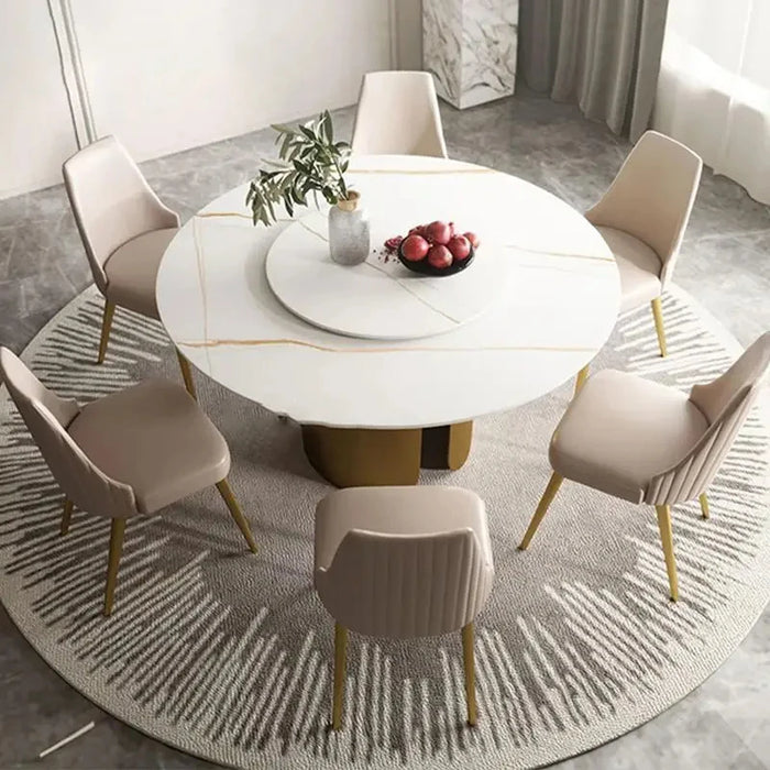 Simple Modern Light Luxury Rock Dining Table Vintage Household Round Side Table Turntable White Mesa De Cocina Hotel Furniture