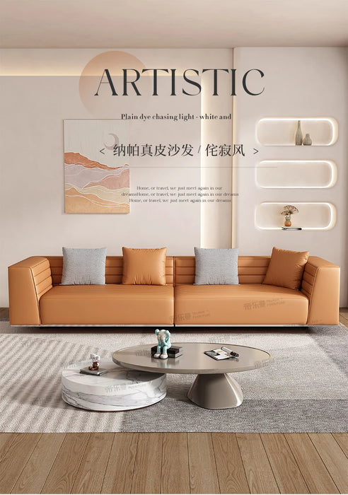 Italian light luxury extremely simple leather sofa simple modern living room small household high-end atmosphere sofa