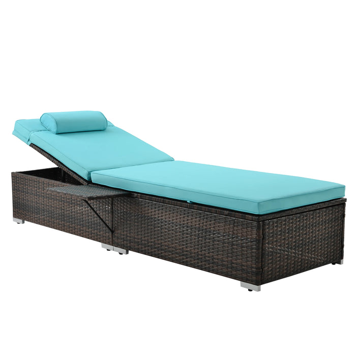 Outdoor PE Wicker Chaise Lounge - 2 Piece Patio Brown Rattan Reclining Chair Beach Pool Adjustable Backrest Recliners