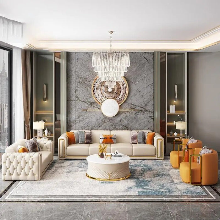 Italian Minimalist White Leather Sofa Luxury Living Room Sofa Large Sofas Set Small Apartment Chaise Lounge Home Furniture