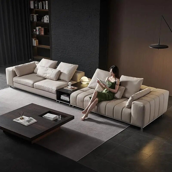 Italian Designer Light Luxury Genuine Leather Corner Combination New Arrival Minimalist Large Villa High-end Custom Sofa Set