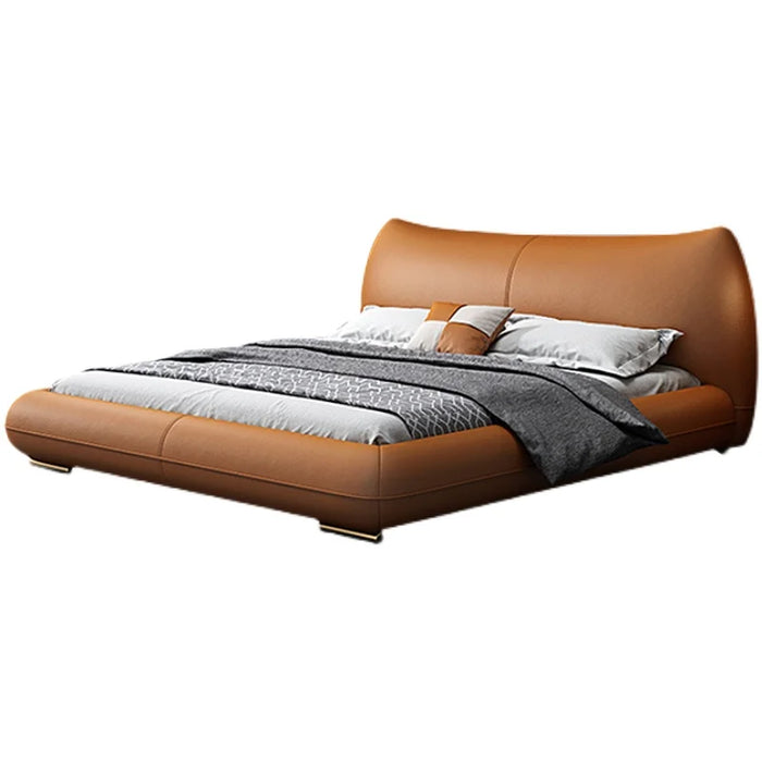 Italian extremely simple leather bed wedding bed master bedroom big bed modern simple light luxury leather double bed