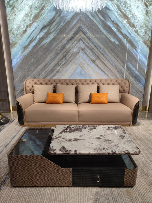 Italian light luxury leather sofa villa large high-end luxury straight row high back layer cowhide combination
