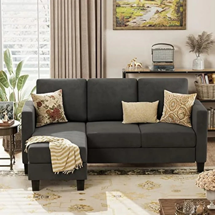 Convertible Sectional Small Sofa L-Shaped Couch Seat with Modern Linen Fabric, for Living Room, 70", Dark Gray