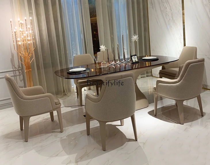 Oval Dining Table Solid Wood Hong Kong-Style Light Luxurious and Simple High-End Furniture