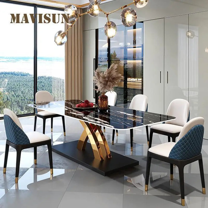 Italian Kitchen Rectangle Table And Chair Combination Household Furniture Customize Tabletop Stainless Steel Base Dining Tables