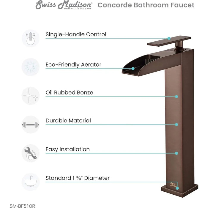 Single Hole, Single-Handle, High Arc Waterfall, Bathroom Faucet in Oil Rubbed Bronze