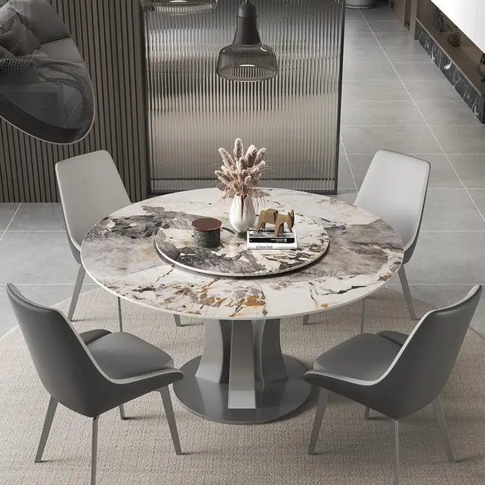 Italian Minimalist Marble Round Table With Turntable Home Small Apartment Light Luxury Modern High-end Slate Restaurant Table
