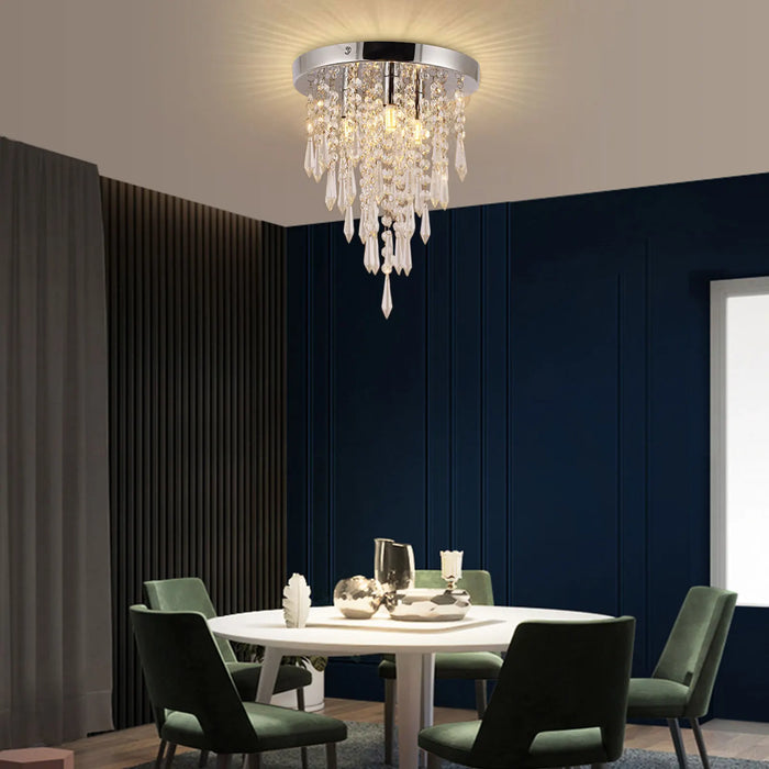 Crystal Ceiling Light LED Modern Hall Chandelier Living Room 3-Light Flush Mount Lamp Room Decor Lighting Fixture