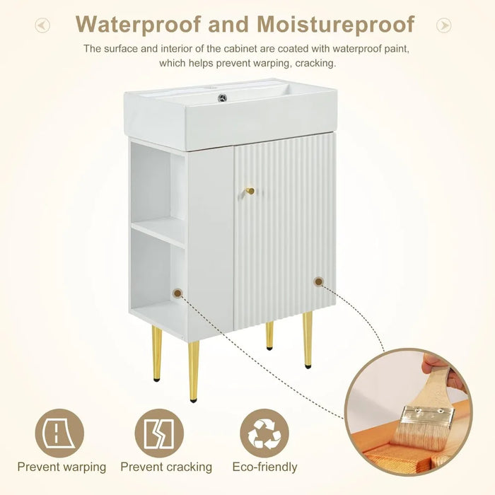 Single Ceramic Sink White 21.6" Bathroom Vanity Combo Cabinet Free Shipping Washbasins Washbasin Fixture Home Improvement
