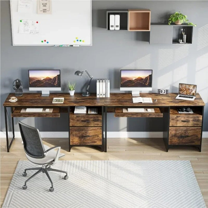 55 inch Industrial Computer Desk with Storage, Wood Teacher Desk with Keyboard Tray & File Drawer for Home Office