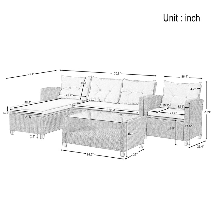 Patio Furniture Outdoor Sets,4 Piece Conversation Set Wicker Ratten Sectional Sofa with Seat Cushion,Tempered Glass Coffee Table