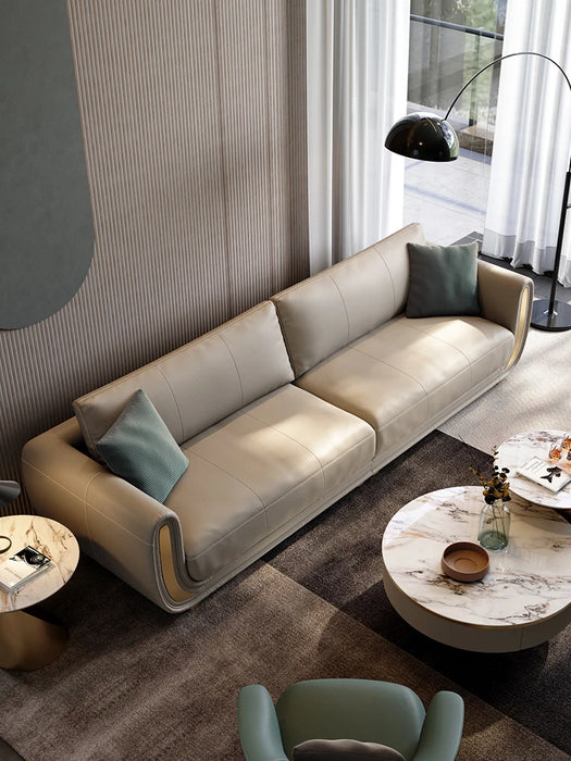 Italian light luxury sofa living room fully equipped three-seat sofa in-line large apartment leather sofa head layer cowhide