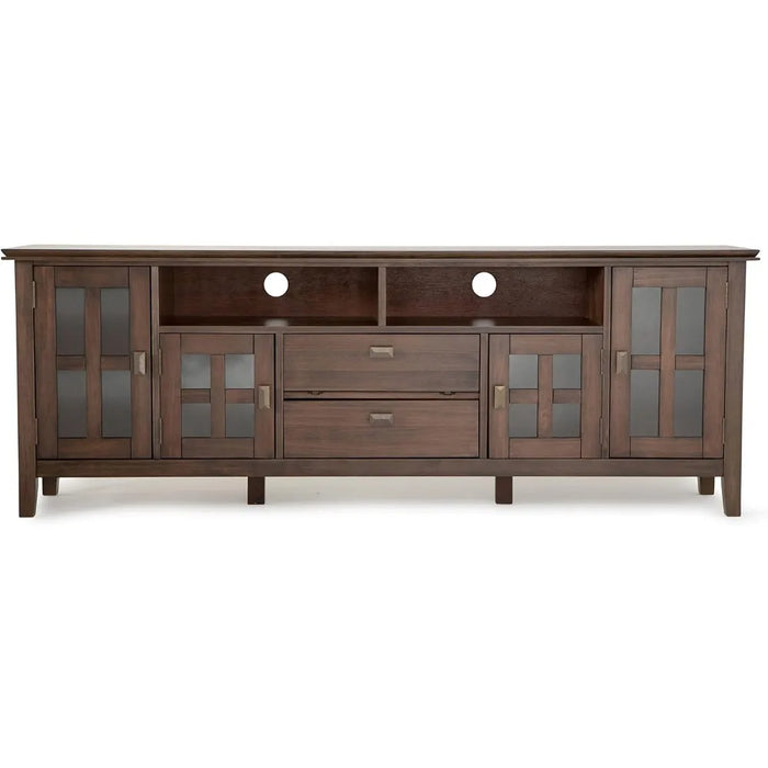 SIMPLIHOME Artisan SOLID WOOD 72 Inch Wide Transitional TV Media Stand in Natural Aged Brown for TVs up to 80 Inch