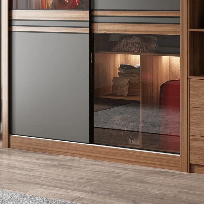 Simple Bedroom Organizer Wardrobe Clothes Nordic Wooden Wardrobe Glass Sliding Door Space Saver Design Armario Home Furniture