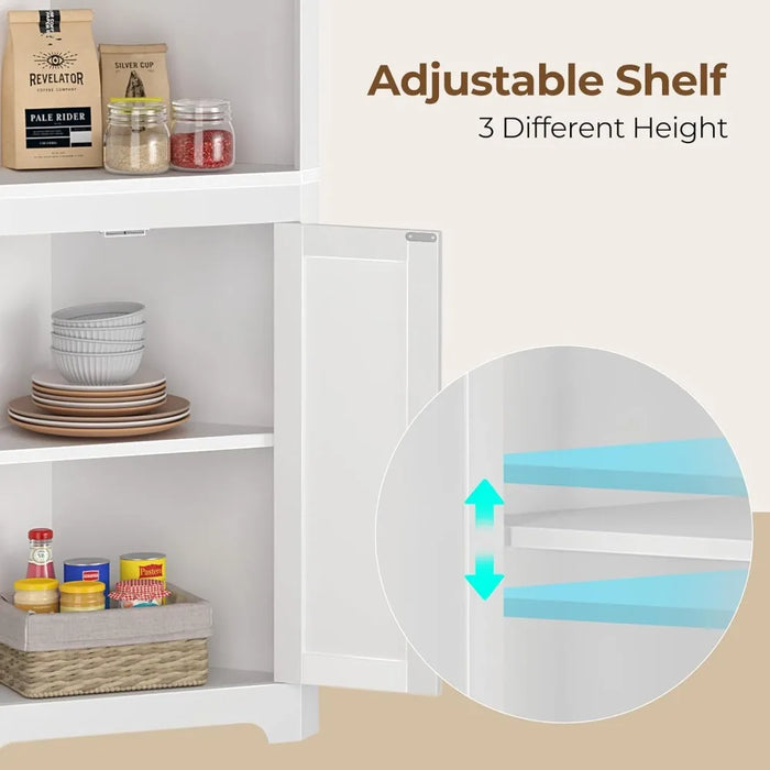 Corner Shelf with LED Light, White Cabinet, 5-Tier Storage Cabinet with Doors, Tall Bookshelf Corner Stand