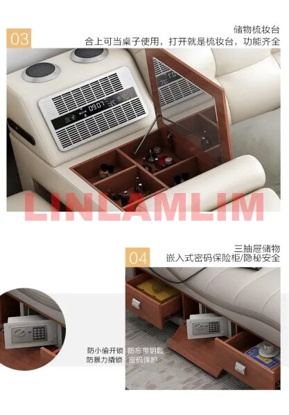 Linlamlim Genuine Leather Multifunctional Bed Ultimate Massage Camas Tech Smart Tatami Beds a Bluetooth,Speaker,Air Cleaner,Safe
