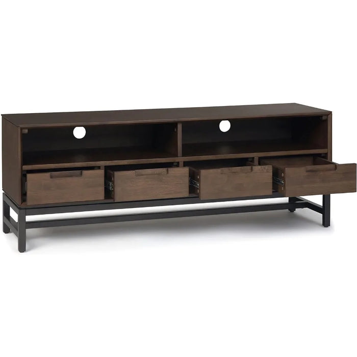 SIMPLIHOME Banting SOLID HARDWOOD 60 Inch Wide Industrial TV Media Stand in Walnut Brown for TVs up to 65 Inch