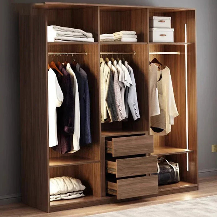Simple Modern Storage Wardrobe Drawers Hanging Rail Cabinet Glass Sliding Door Bedroom Space Saver Ropero Household Products