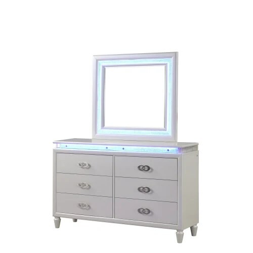 Passion Queen 6 PC Bed Room Set Nightstand  Dresser Chest Cabinet Cupboard Forcer Milky White with Led  Bedroom Furniture