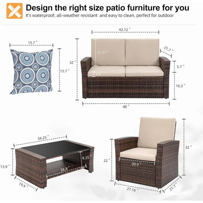 Outdoor Patio Furniture 4 Piece Set Naturehike Tent Outdoor Garden Living Room Garden Trade Shows Furnitures Tents Rattan Sofa