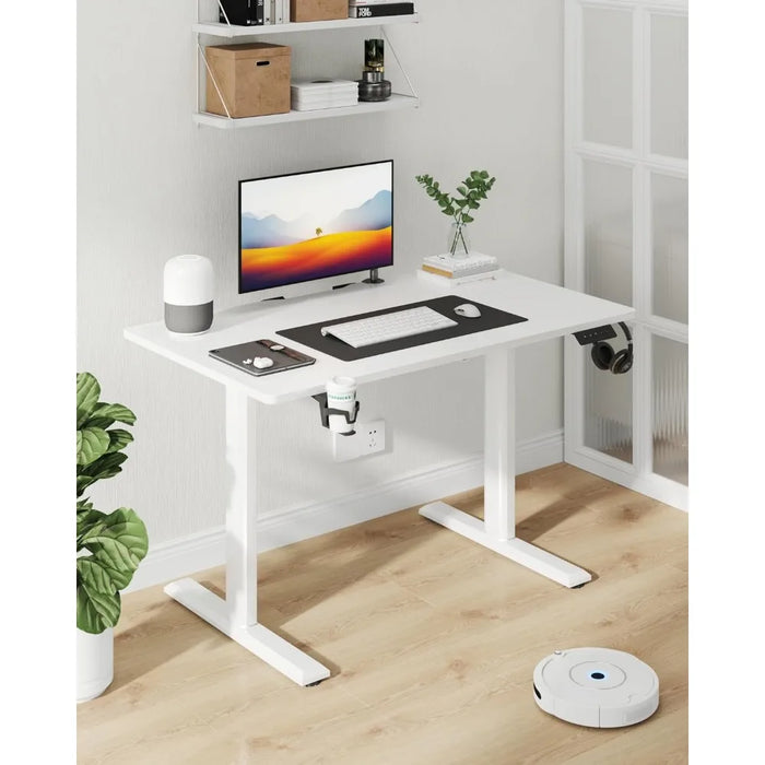 Height Adjustable Electric Standing Desk 55 Inch Home Office Table with Headphone Hook and Cup Holder, 55", Black