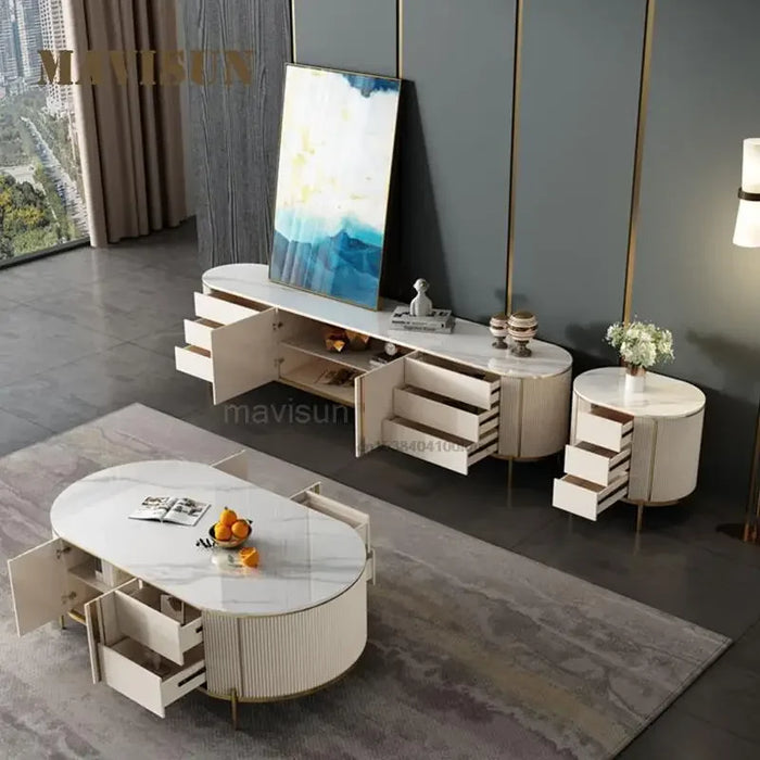 Italian Style Rock Board Light Luxury Coffee Table TV Cabinet Simple Modern Small Design Home Tv Stand Living Room Furniture