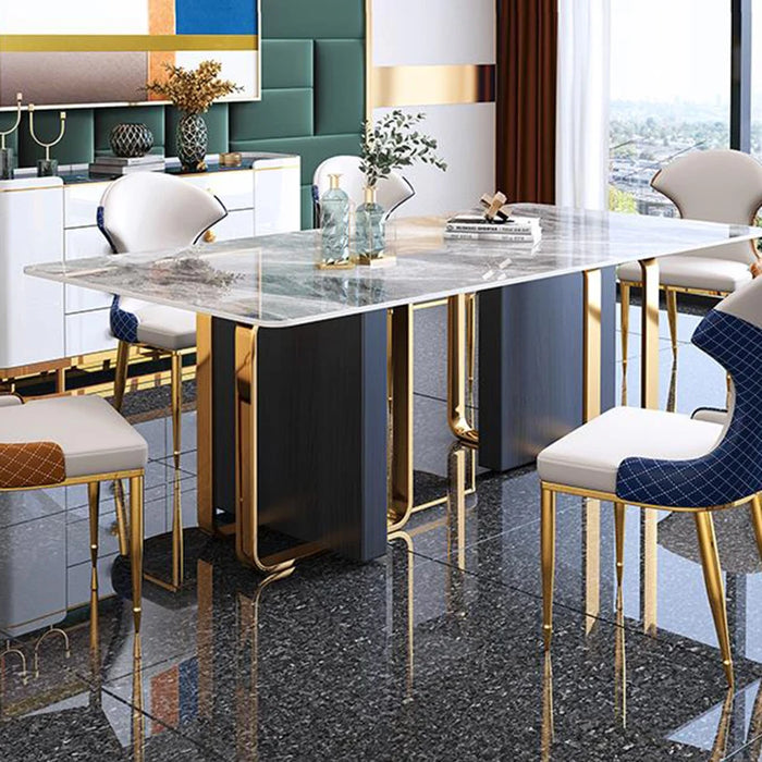 Modern Restaurant Dinning Furniture Simple Wooden Base Table With Golden Luxury Stainless Steel Frame Sltae Kitchen Table 1.8m