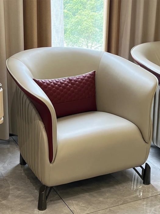 Italian leather leisure chair modern minimalist solid wood single chair negotiation chair Light luxury sofa chair